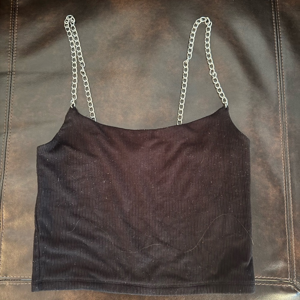 Forever 21 Black Chain Strap Ribbed Top